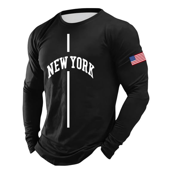 BUWTTER Men T Shirts Long Sleeve Letter Print Casual Crew Neck Top Soft Basic Tee Comfortable Relaxed Fit Streetwear Mens Shirts Black L