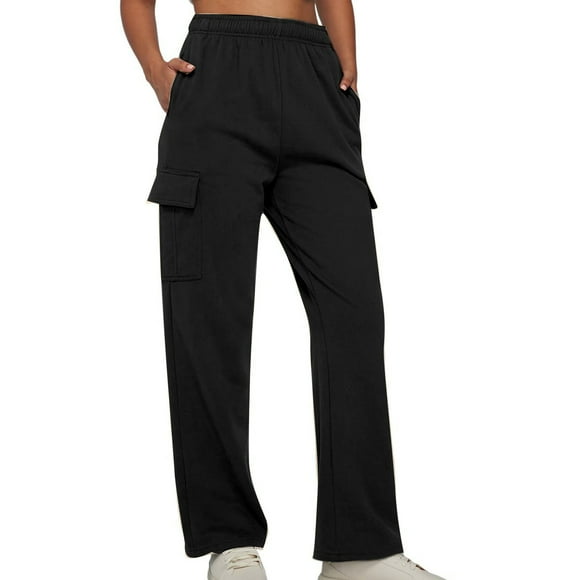RKSTN Cargo Pants Women Fall Fashion 2023 Casual Elastic Waist with Multiple Pockets Workout Soft Solid Color Wide Leg Pants