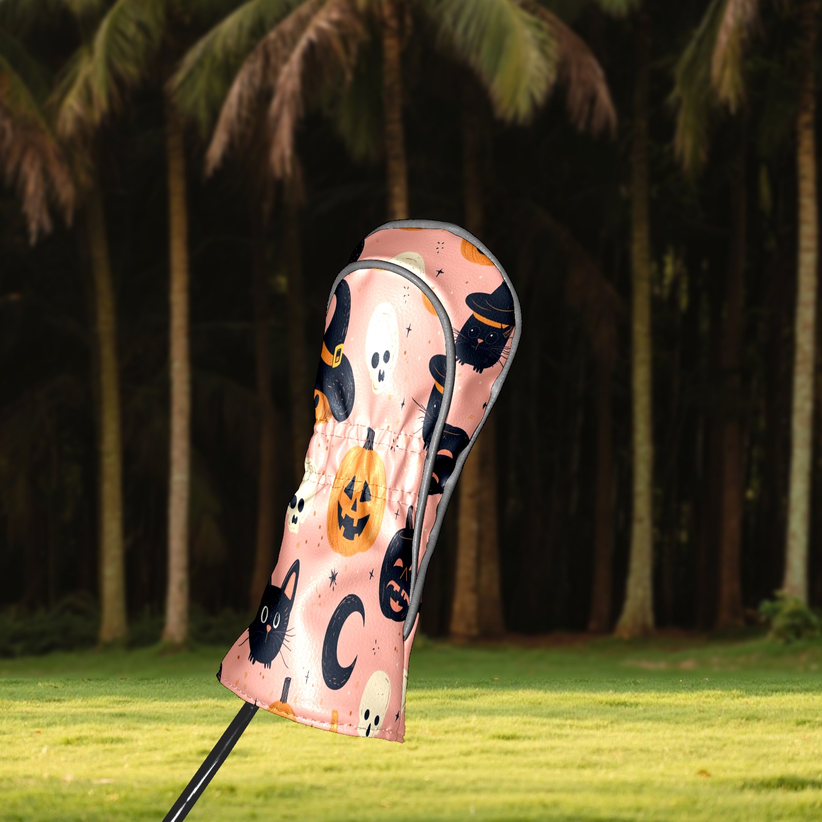 Golf Club Covers PU Leather Waterproof Head Covers for Fairway Woods Hybrids Halloween Pattern Unisex Fits Most Brands