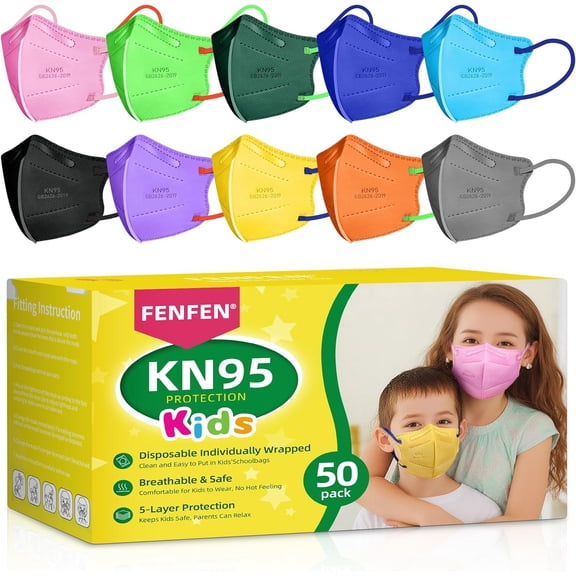 Kids KN95 Face Mask Disposable - 50 Pack Kid Masks Children Small Size Breathable Mascaras Para Niños