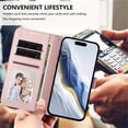 thumbnail image 3 of Wallet Leather Case For iPhone 17 Pro 6.3",with Card Holder,wristband, Shockproof Kickstand Embossed Love Cat Phone Case,Pink,For iPhone 17 Pro, 3 of 8