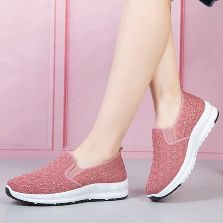 

FITORON Women s Sneakers- Fashion Solid Flying Shoes Casual Mesh Lacing Pumps Flat Sequins Sports Shoes Pink 37