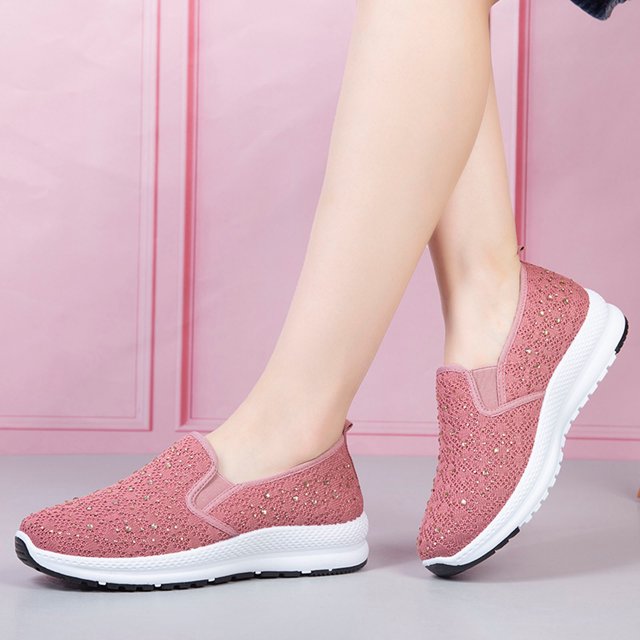 Zapatos voladores de Color sólido a la moda para mujer, zapatos informales con cordones de malla, zapatos deportivos con lentejuelas planas Wmkox8yii shalkjhdk1918