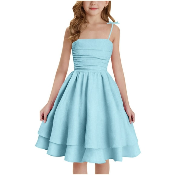 Tranfacy Summer Dresses for Teens, Girls Dresses Size 10-12, Summer Solid Color Camisole Dress for Girl's 8-14 Fashion Sleeveless Casual Slip Dress Mid-Length