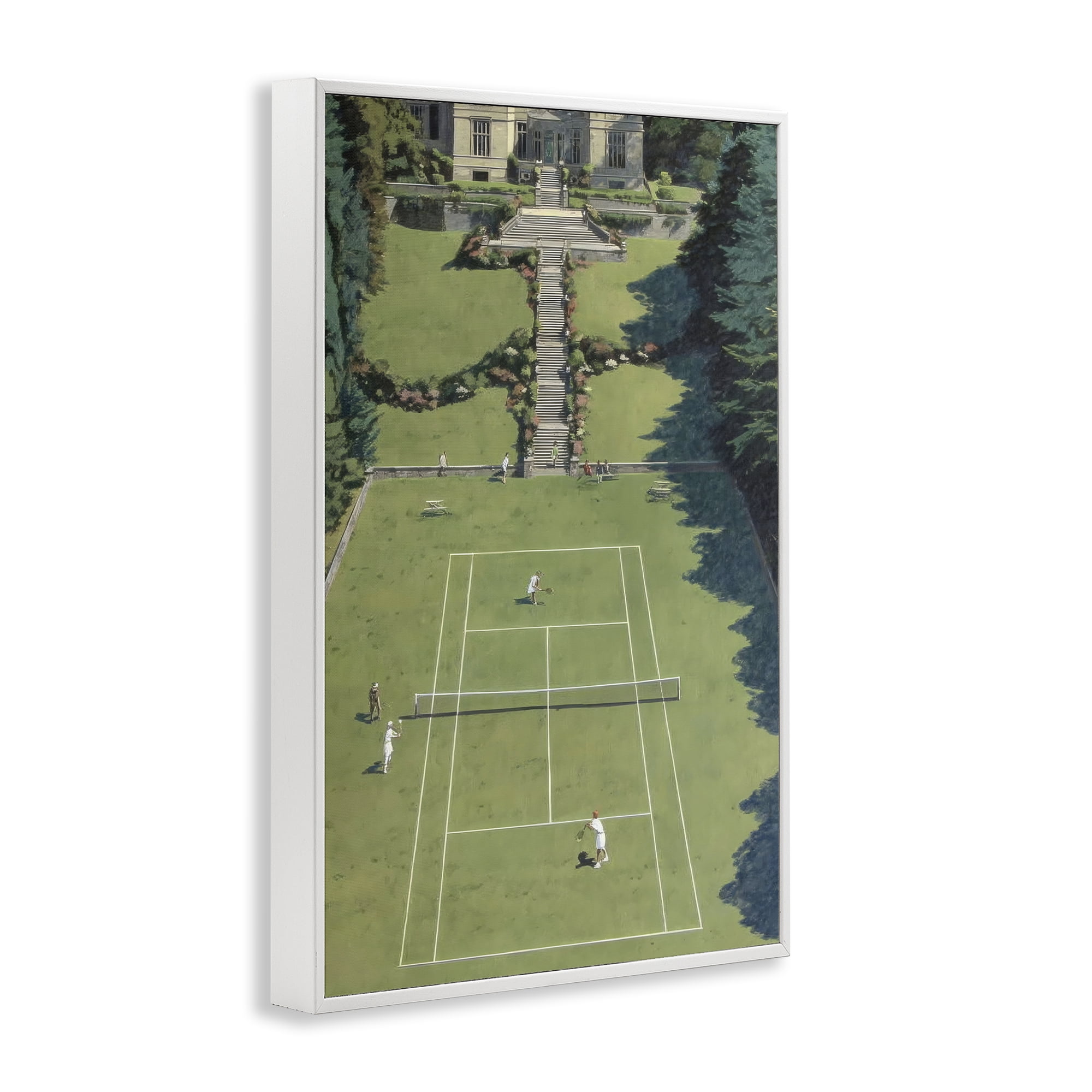 Stupell Industries Tennis Court at Mansion White Framed Giclee Art, design by Petal Prints Design