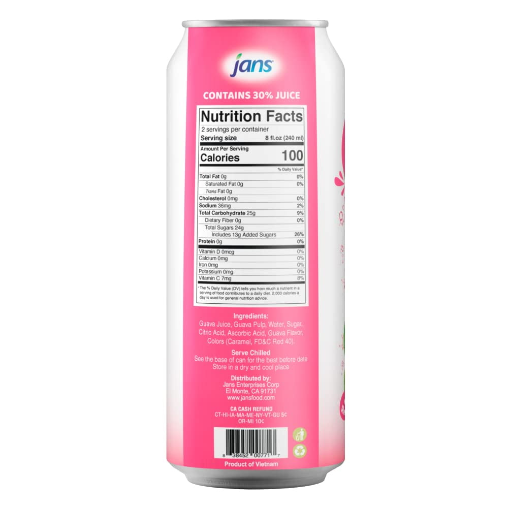 Jans 30% Pink Guava Juice Drink with Pulp 16.9 oz (Pack of 12)