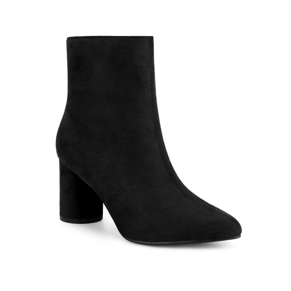 BLISSFUL STEP Women's Pointy Toe Side Zip Block Heel Ankle Boots Black 8