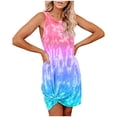 thumbnail image 1 of Pompotops Femme Grande Taille O-Cou Cravate-Teinte Sans Manches O-Collier Mini Robe, 1 of 9