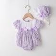thumbnail image 7 of LIIPEE Girls Romper Summer Polka Dot Printed Fly Sleeve Ruffle Jumpsuit With Hat Newborn Baby Cool Comfortable Breathable Bodysuit Soft Cute Daily Triangle Climbing One-Pieces,Light Purple,0-3 Months, 7 of 7