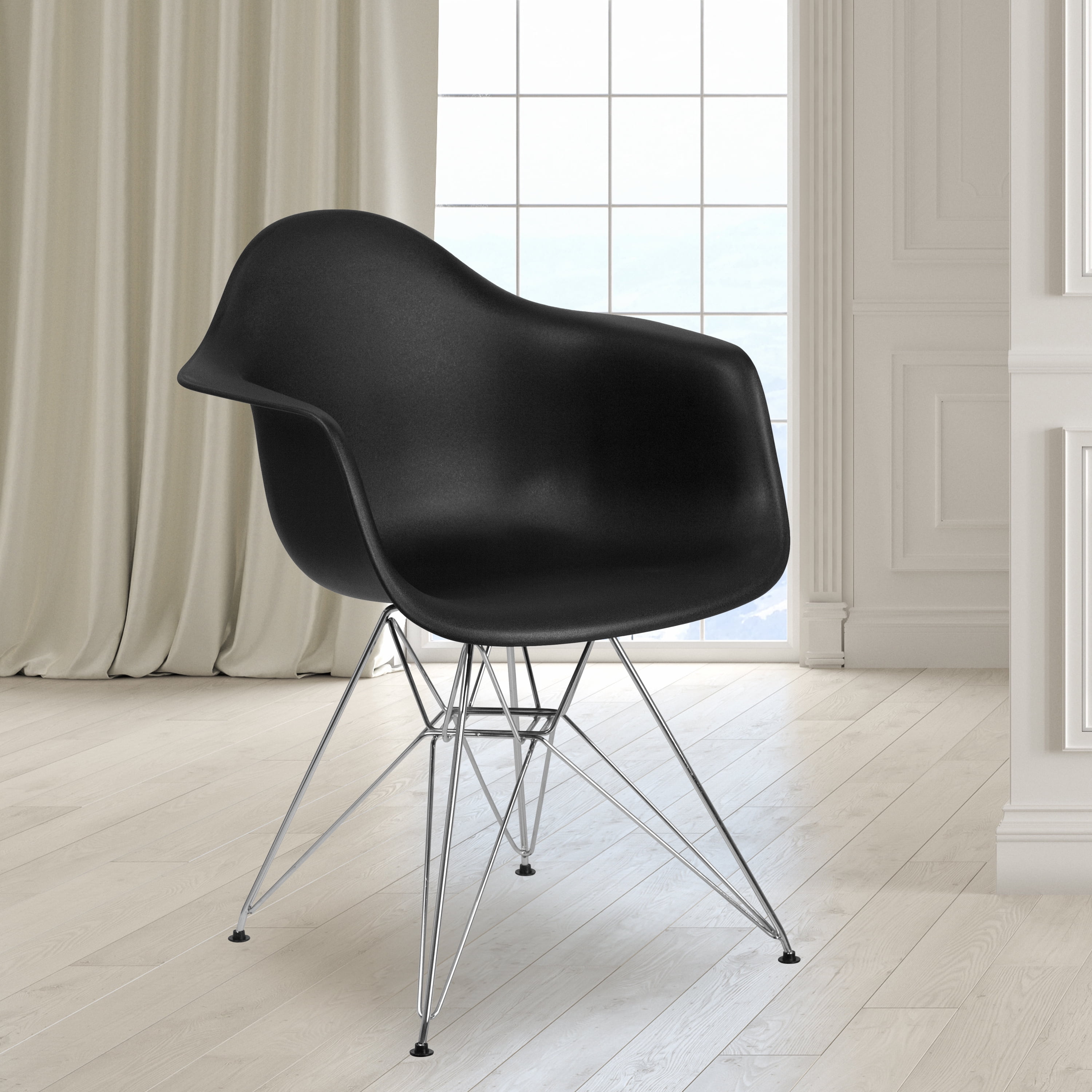 Flash Furniture Black Plastic Chair with Arms and Chrome Base Walmart