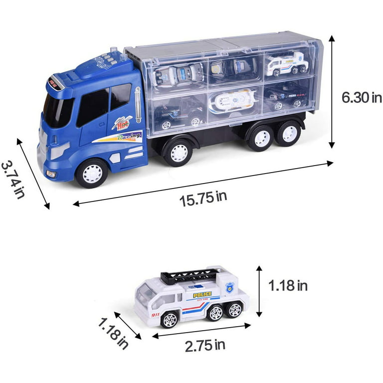  FUN LITTLE TOYS 12 in 1 Die-cast Police Car with Lights and  Sounds, Transport Truck Car Carrier Toy with Mini Police Vehicles Gifts for  Toddler Kids Boys Ages 3+ : Toys