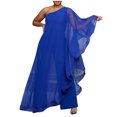 thumbnail image 1 of Combinaison de Voyage 2 Pcs pour Femmes, une Épaule, Soirée Cocktail, Semi-Formelle, Robe Maxi, Pantalon, Tenue de Jogging, Ensemble S-111 Bleu 3TG, 1 of 5
