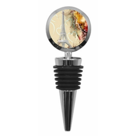 Star Shaped Tower Parisian Eiffel Tower Love Vintage Style Print Design - Paris, France - Wine Bottle Stopper - Silvertone Metal - Round Shaped ()