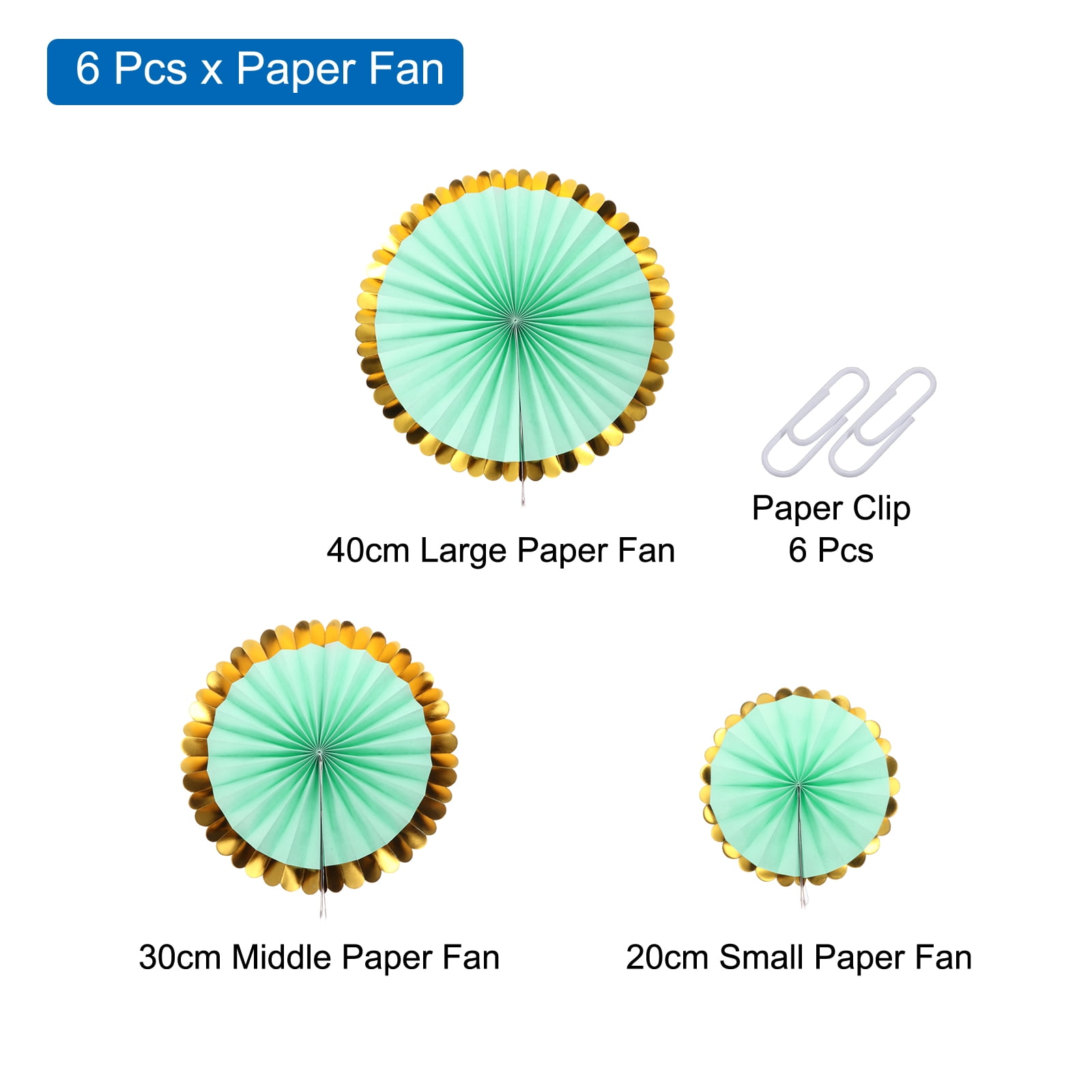 Unique Bargains Round Pattern Garlands Hanging Paper Fans Set Green