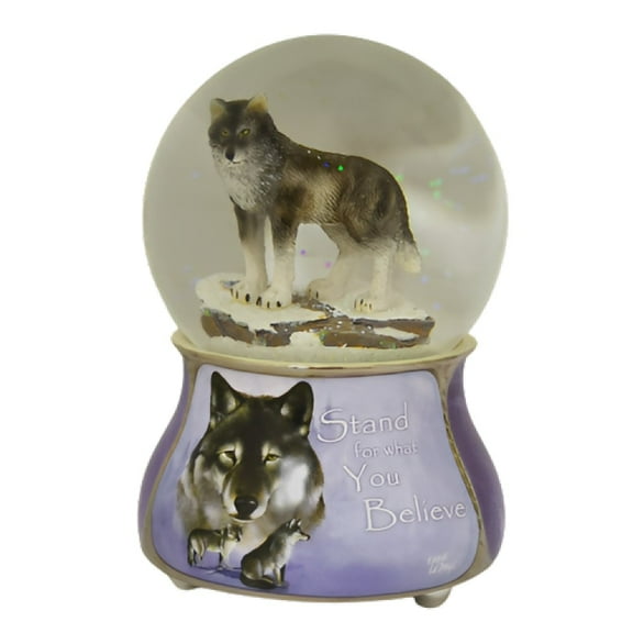 The Bradford Exchange Spirits Within Musical Wolf Glitter Globe: Smoky Sentinel by Eddie Lepage 5.75-inches