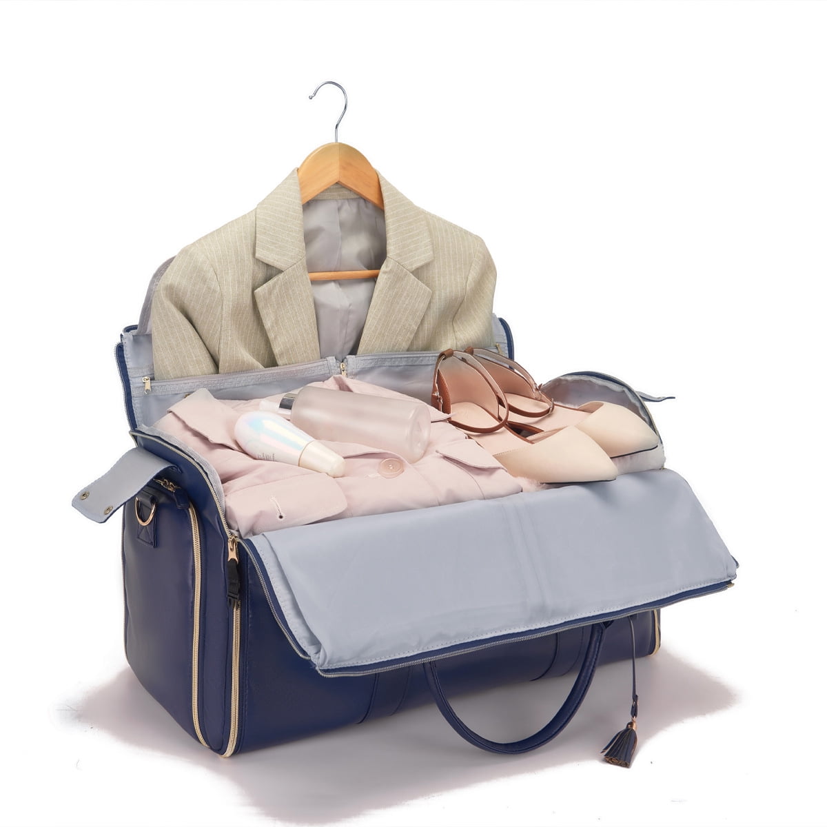 3 In 1 Convertible Garment Bags For Travel, Suits Dress Hanging Bags For Men Women, With Shoe Pouch Business Bag Weekend Bag,Blue