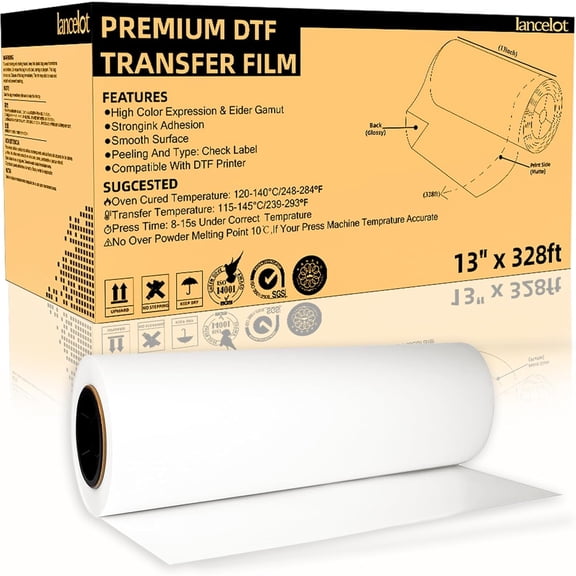 Lancelot DTF Transfer Film Roll 13" * 328ft A3 DTF Transfer Paper for for DIY Direct Print on Dark and Light Clothing T Shirt