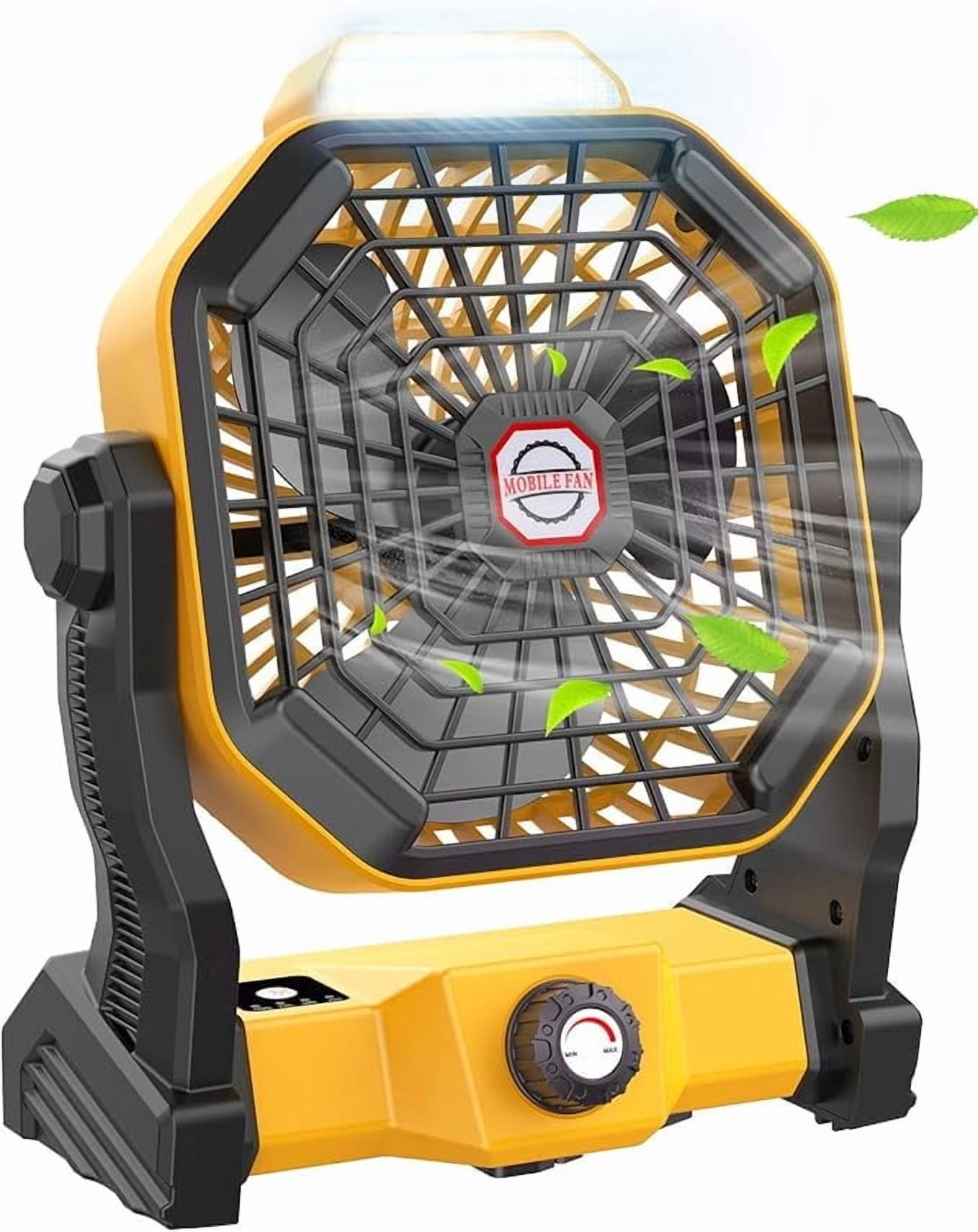 9 Inch Camping Fans for Tent, 20000 mAh Portable Fan with Light, Rechargeable Battery Powered Fan, Stepless Speed, for Picnic, Tent, Fishing, Bedroom