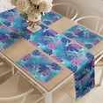 thumbnail image 2 of Ambesonne Leaf Table Runner & Placemats, Vivid Colored Island Flora, Placemat 4 pcs + Runner 14"x90", Turquoise Dark Blue, 2 of 2