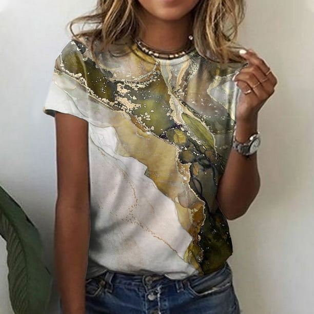 zanvin Womens Tops, Summer Clearance Fashion Women's Summer Round-Neck  Short Sleeve Print Casual T-shirt Blouse