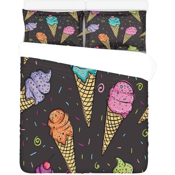 FMSHPON 3 Piece Bedding Set Colorful Ice Cream Twin Size Duvet Cover with 2 Pillowcase for Home Bedding Room Decoration