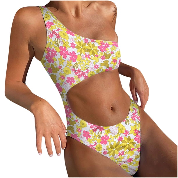 Conjunto de ropa de playa con estampado de bikini de una pieza con hueco floral cómodo de un solo hombro para mujer OAVQHLG3B Store lin121212