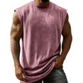 thumbnail image 2 of Solid Vintage Washed Crew Neck Muscle Tank Top Men Loose Wide Arm Cut Breathable Sleeveless Tee for Fitness Outdoor Casual Daily Looks Pink L, 2 of 5