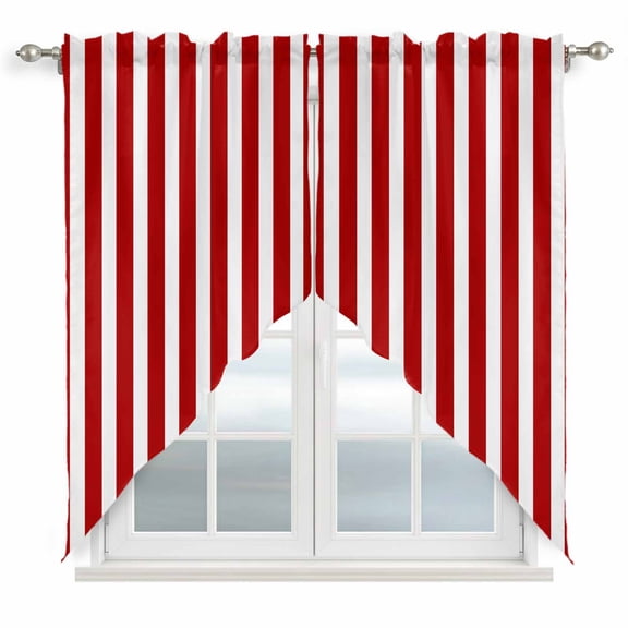 Red Striped Swag Curtain Valances, Christmas Farmhouse Red White Stripes Kitchen Valance for Window, Rod Pocket Small Topper Drapes for Cafe Bedroom Bathroom 2 Panels Window Treatment 28"x36"