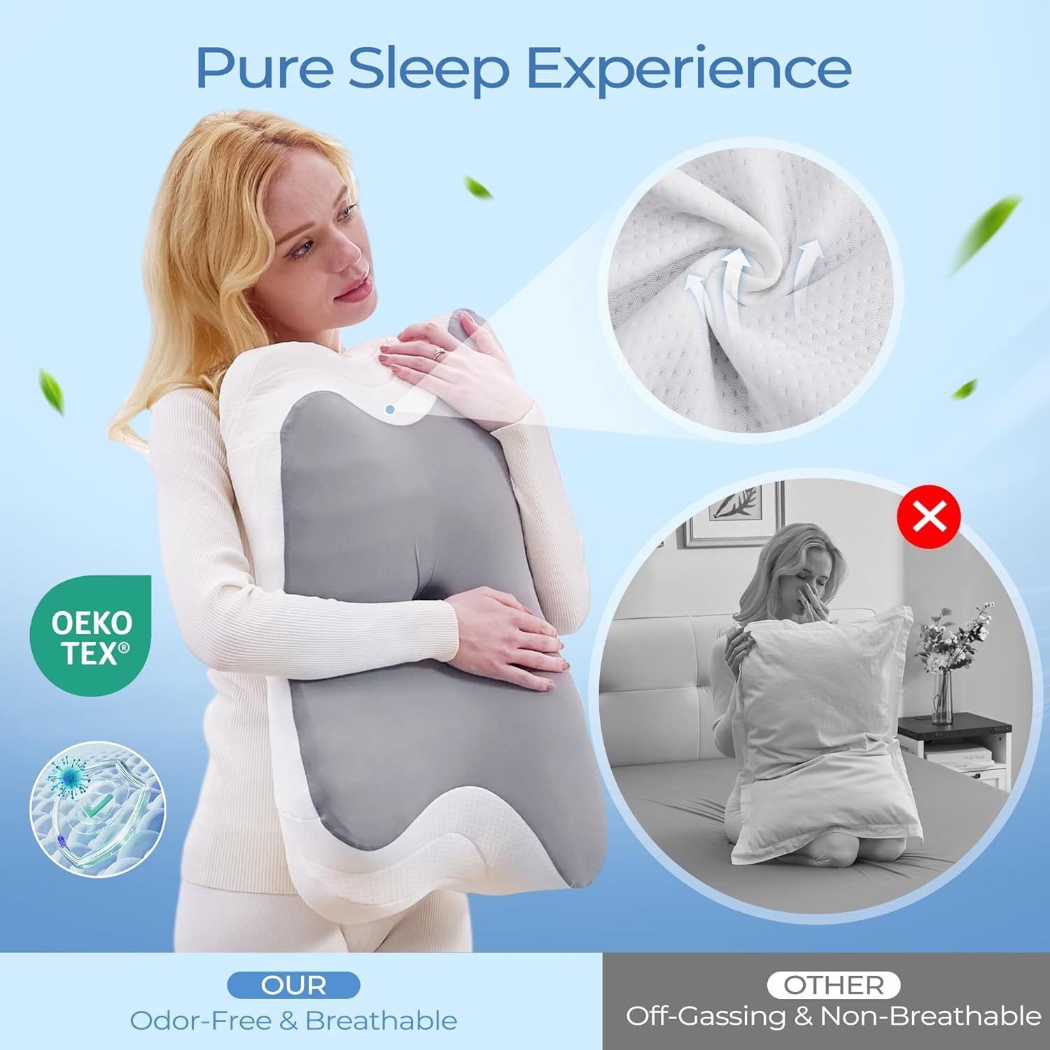 Ergonomic Cervical Neck Pillow for Sleeping – Memory Foam Pillow with Massage Nodes for Neck Pain Relief Side Sleeper & Back Support