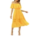 thumbnail image 1 of INSPIRE CHIC Women's Dress Flutter Sleeve Off The Shoulder Ruffle Lace Insert Maxi Dresses M Saffron Yellow, 1 of 8