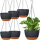 thumbnail image 1 of Macetas colgantes para plantas de interior y exterior de 8 pulgadas con orificio de drenaje y bandeja extraíble cestas colgantes de plástico (gris osc, 1 of 6