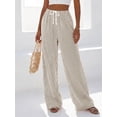 thumbnail image 3 of BTFBM Striped Wide Leg Pants for Women Spring Summer Drawstring Lounge PJ Beach Bottoms Casual Trousers Pockets, 3 of 9