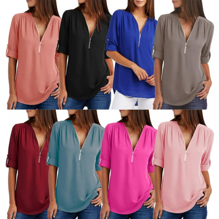 Finelylove Womens Tunic Tops Casual Blouses Button Up Loose Long Sleeve  Shirts V Neck Striped Blouses