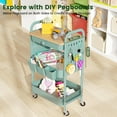 thumbnail image 2 of 3 Tier Rolling Cart with Wooden Top, Metal Pegboard & Drawer for Kitchen, Bathroom, Office, 2 of 8