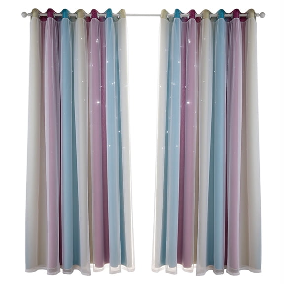 Dcenta Star Curtains Stars Blackout Curtains for Kids Girls Bedroom Living Room Colorful Double Layer Star Window Curtains, 1 Panel