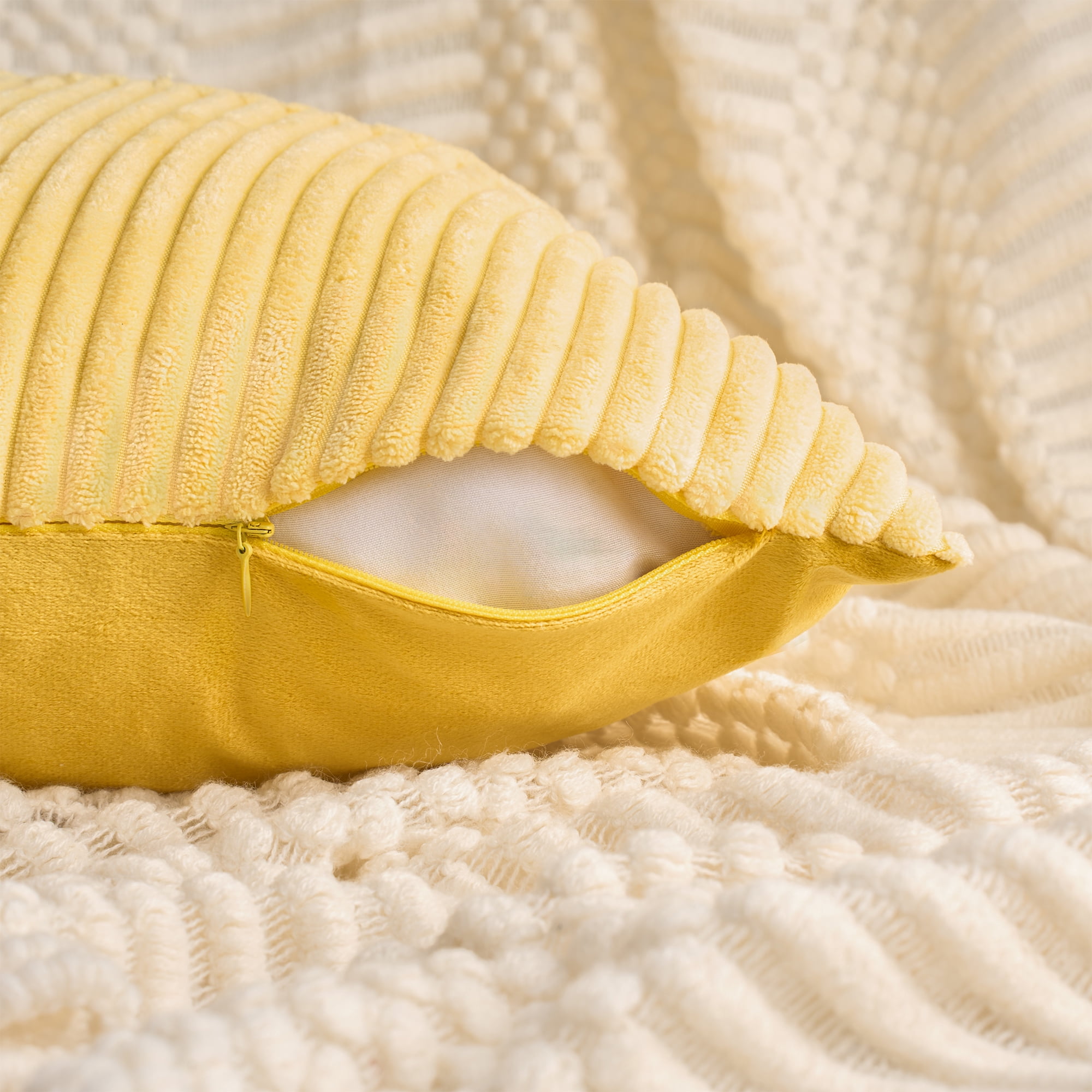 Unique Bargains Solid Corduroy Throw Pillow Covers Set of 2 Yellow 18" x 18"