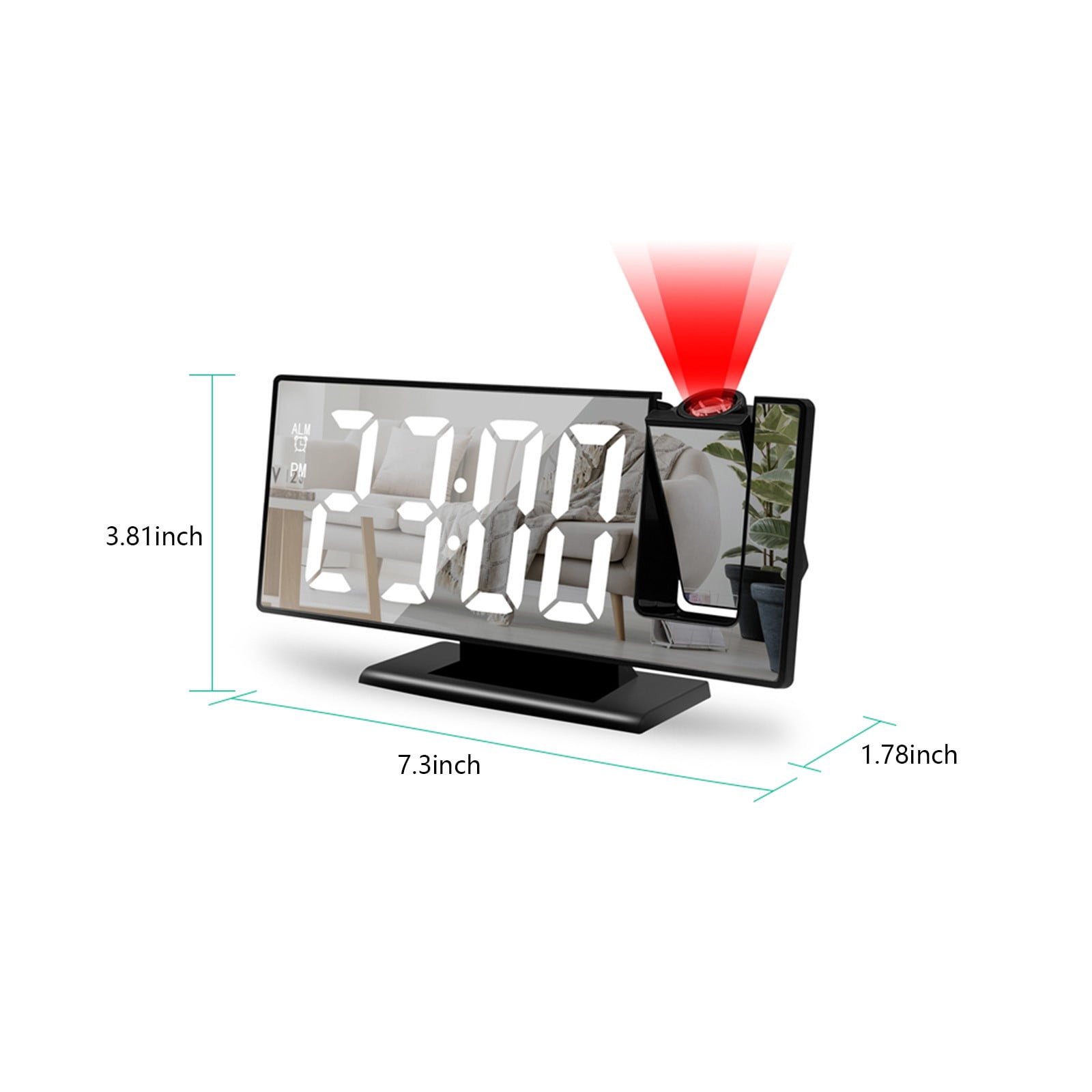 YUNAFFT Projection Alarm Clock for Bedrooms Ceiling, Digital Clock Radio with USB Charger Port, Temperature & Humidity Display, 7.3” Large LED Display