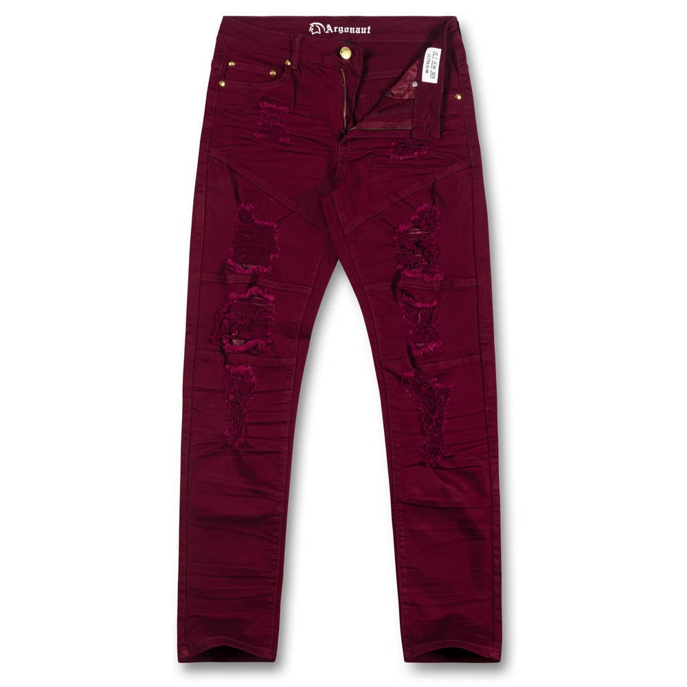 Argonaut Nations Men Ripped Skinny Fit Denim Jeans (Burgundy) - Walmart.com