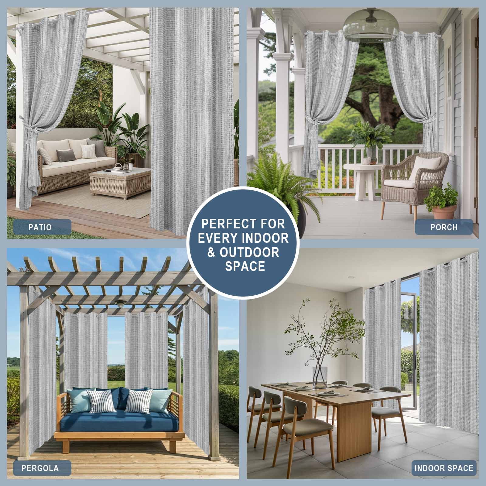 Abstract Gray Outdoor Curtains for Patio, Rustic Farmhouse Minimalist Grey Vertical Striped Lines Sunshade Privacy Drapes Grommet Waterproof Outside Curtains for Porch Balcony 54"x108", 1 Panel