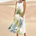 thumbnail image 1 of LSLJS Robe Longue Sans Manches en Coton et Lin à Col Rond Imprimée avec Poche, Robe d'Été de Plage, 1 of 5