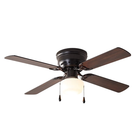 MAINSTAYS 42 INCH HUGGER INDOOR CEILING FAN WITH LIGHT KIT, BLACK, 4 BLADES, REVERSE AIRFLOW