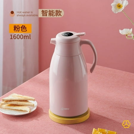 

Thermos Kettle Insulation Water Pot One Key Temperature Display Household Large Capacity Leak-proof Hot Water Coffee Tea Thermos-Option Pink 1600ml