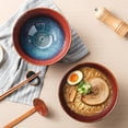 thumbnail image 2 of 8 Inch Ceramic Ramen Bowl Set of 2, 40oz Japanese Bowls with Spoons & Chopsticks,Durable,Microwave & Dishwasher Safe,Perfect for Ramen,Pho,Salad,Soup,Noodles，Mixing bowls (Aurora Galaxy), 2 of 8