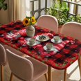 thumbnail image 3 of Valentine's Day Table Cloths for 6 Foot Rectangle Tables, Gnomes Roses Love Red Plaid Romance Patio Waterproof Elastic Fitted Tablecloths, Washable Rectangular Table Cover for Camping, 3 of 8
