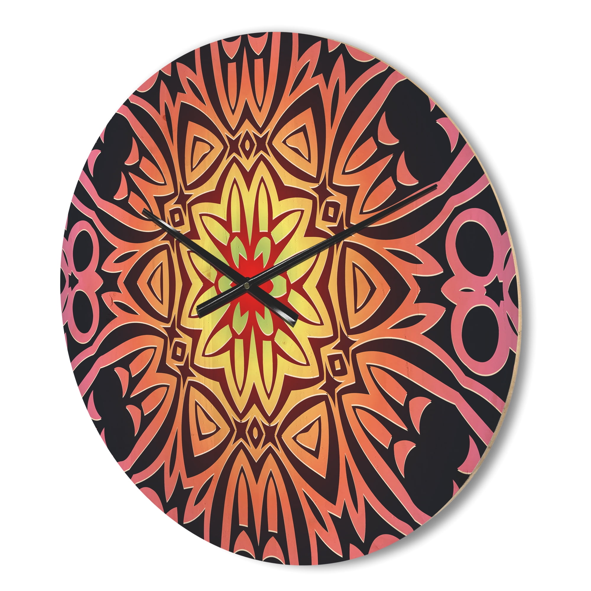 Designart 'Abstract Geometric Flower On Red' Modern Wood Wall Clock
