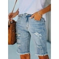 Blibea Womens Jean Bermuda Shorts Distressed Ripped Mid Rise Bermuda