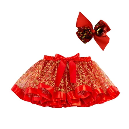 

Lovskoo 2-10 Years Toddler Baby Girls Layered Tulle Tutu Princess Ballet Dress Cute Christmas Net Yarn Skirt Multi-Color Skirt Bow Hairpin Suit Red