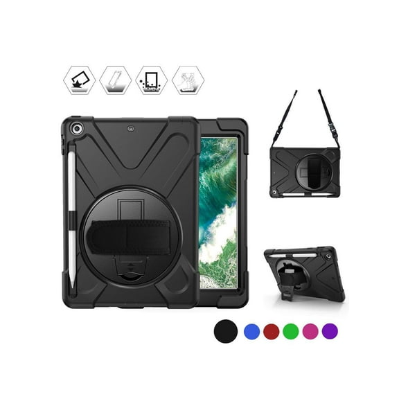 Case for iPad 9.7 inch 2018 2017 iPad 6th 5th Generation with Pencil Holder Shockproof Cover with Stand Hand & Shoulder Strap