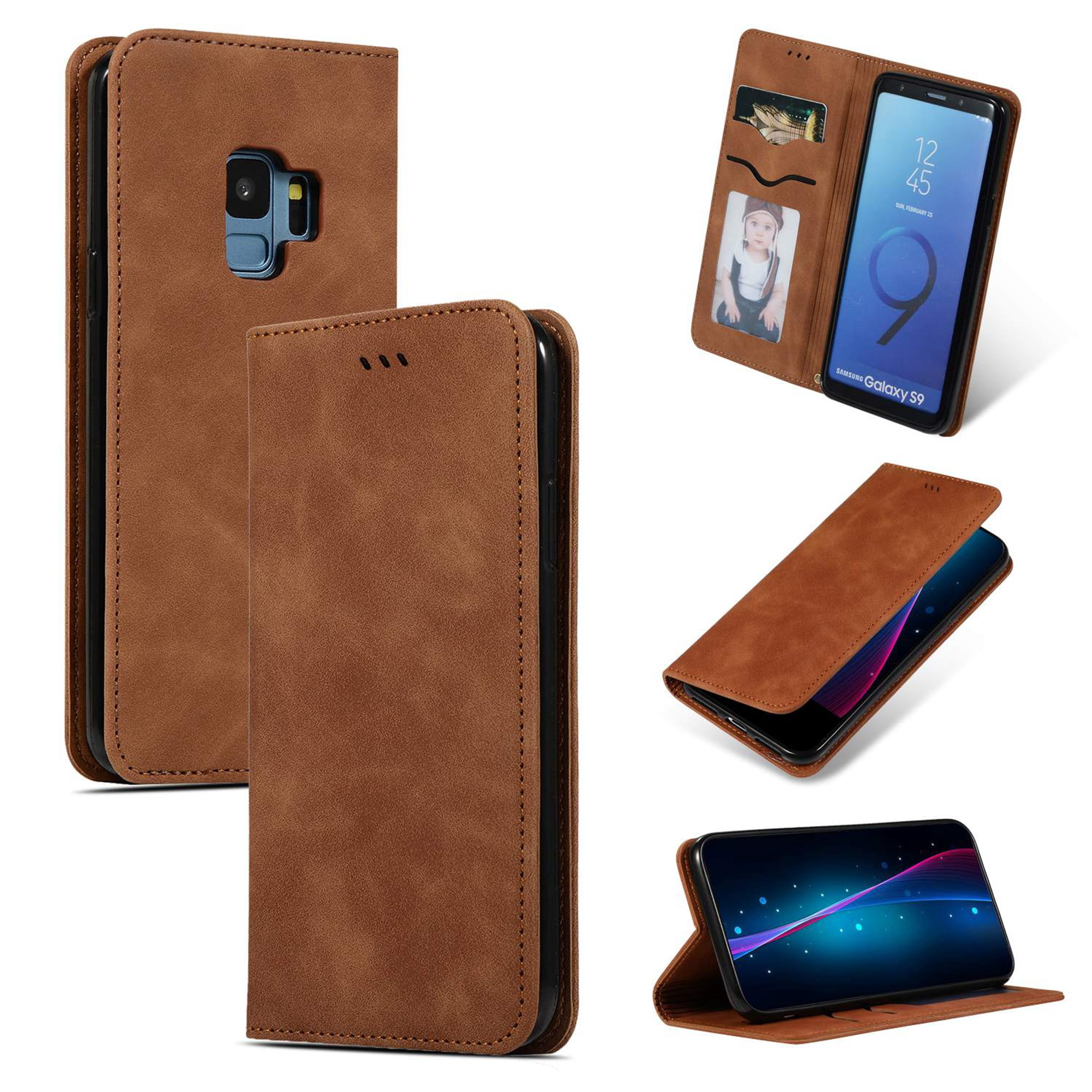 Samsung Galaxy S9 Case, Dteck Smooth PU Leather Flip Folio Wallet Card Slots Case Cover Stand Feature & Magnetic Closure For Samsung Galaxy S9 , Brown