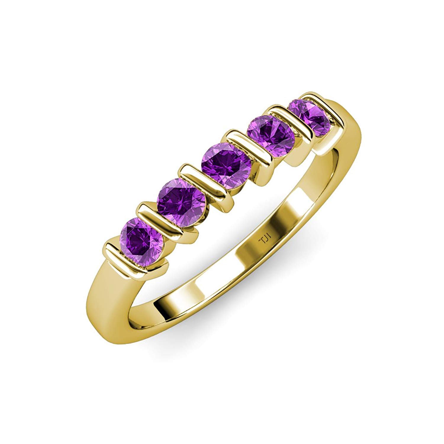 Amethyst 5 Stone Bar Set Wedding Band 0.75 ct tw in 14K Yellow Gold by TriJewels